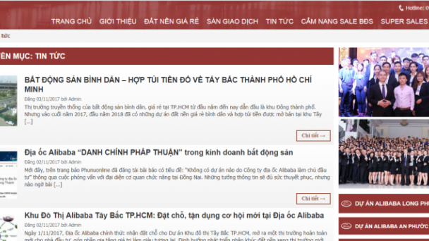 Website của Địa ốc Alibaba hoạt động như trang báo, đăng tin tức vô tội vạ